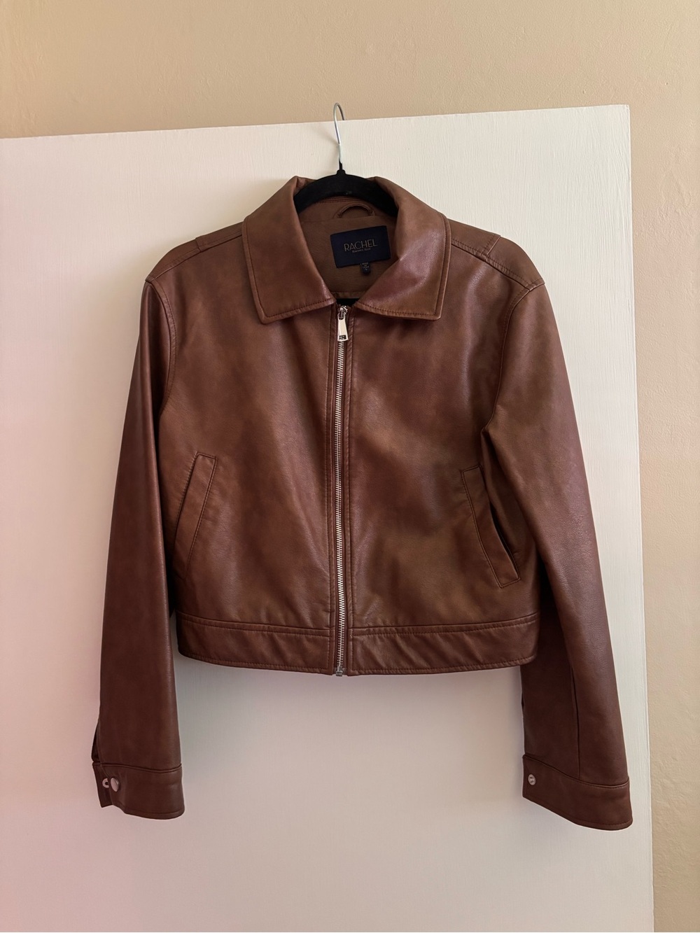 Brown Faux Leather Zip-Front Jacket